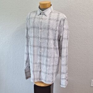 Banana Republic Men's White and Black Checkered Shirt